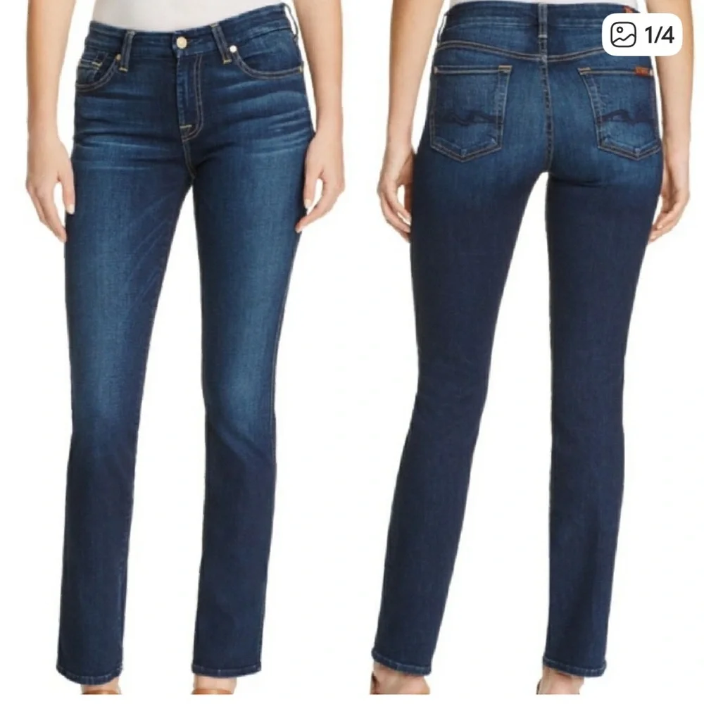 7 For All Mankind 7FAM Dark Blue indigo Straight Leg Jeans 24 - Picture 1 of 11